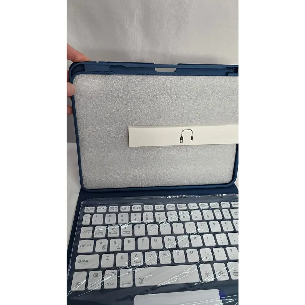 Navy Blue Case with Keyboard Folio Cover Compatible for iPad 11th 10th Gen